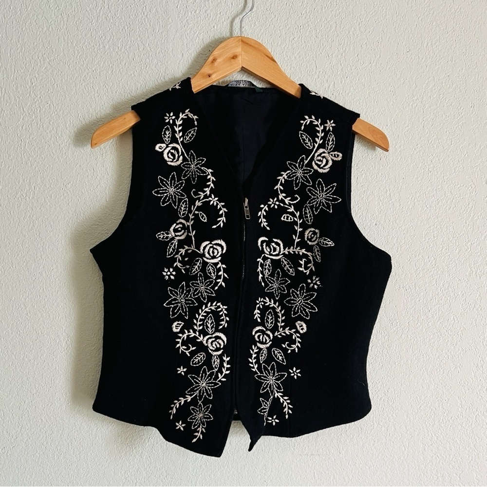 90’s Laura Ashley Embroidered Black Floral Vest